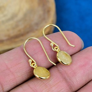 Natural Yellow Sapphire Round Shaped Gemstone Dangle <b>Handmade</b> <b>Earrings</b> 18k Micron Gold Over 925 Sterling Silver - Product Image 4