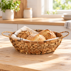 Panier ovale tressé en jacinthe d'eau personnalisable avec poignées, plateau de rangement domestique écologique, organisateur rustique pour la maison - Product Image 5