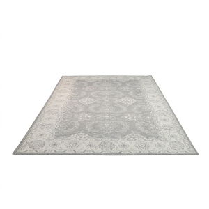 Alfombra de Lana Gruesa Tejida a Mano, Ecológica, Antideslizante, con Rayas Horizontales en Tono Gris Marfil, con Borde Decorativo para un Estilo Moderno - Product Image 1