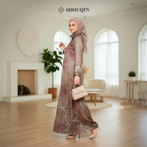Shouqin Ziva - Elegante Vestido Maxi de Satén de Seda con Estampado Floral para Mujer Musulmana, Manga Larga, Abaya Modesta, Ropa Islámica, Jalabiya Antiarrugas - Product Image 3
