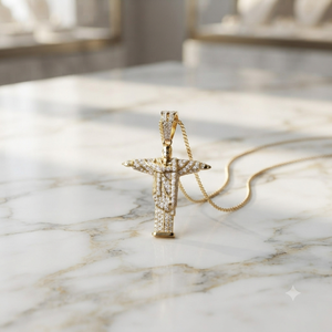 Collar personalizado de plata de ley 925 chapado en oro con colgante de dijes finos estilo hip-hop de Cristo Redentor de Brasil, con diamantes naturales. - Product Image 3