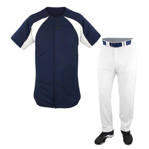 Men's Navy White Baseball Jersey Set Short Sleeve Moisture Wicking Polyester Uniform Pants Button Fly Regular Fit All Seasons - Product Image 1