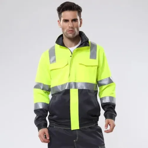 Men High Visibility Reflective Workwear <b>Jacket</b> And Pant Set Polyester Safety Uniform With Reflective Stripes Construction <b>Worker</b> - Product Image 2