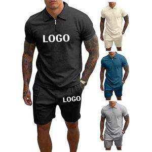 Conjunto de 2 piezas de camiseta y pantalón corto de algodón personalizado para hombre, talla grande, con cremallera, estilo polo, para verano, venta al por mayor - Product Image 1