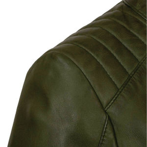AIFRAN SPORTS Women's Olive <b>Green</b> Genuine Leather Racer Jacket Stand Collar Zipper Winter Motorcycle Biker Coat Cotton <b>Silk</b> - Product Image 4