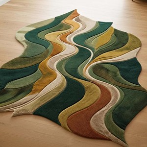 Contemporary Irregular Shape Rug Abstract Green <b>Brown</b> Wave Pattern Hand Tufted Soft Plush Carpet Home Living Room Bedroom Decor - Product Image 4