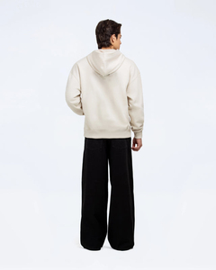 <b>Mens</b> Oversized Hooded Sweatshirt Solid Cream Cotton French Terry Casual Long Sleeve <b>Pullover</b> With Kangaroo Pocket Autumn Wear - Product Image 2