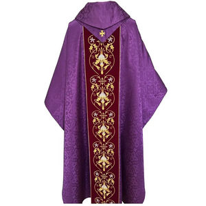 Chasuble en tissu jacquard violet avec broderie dorée et étole, sur mesure, nouveau design, haute qualité, chasuble brodée 2026 - Product Image 6