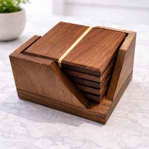 Sous-verre personnalisé en bois naturel rond, carré, fin, en chêne, hêtre, acacia, à rayures blanches, par Universal Overseas - Product Image 2