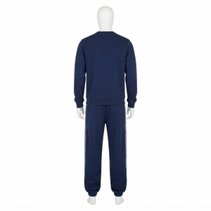 Ensemble de survêtement décontracté pour homme, sweat-shirt à col rond bleu marine à motifs géométriques et pantalon de jogging assorti, deux pièces - Product Image 4