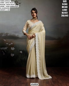 Mehfil Glam Traditional <b>Satin</b> Velvet Saree-Wrinkle-Free & Moisture-Wicking for Wedding & Party Occasions - Product Image 2