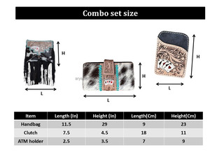 Le plus récent cuir de vachette usiné à la main Western Fringe Crossbody Gambler Purse Portefeuille en cuir sculpté et porte-cartes en relief à la main Ensembles Trio - Product Image 2