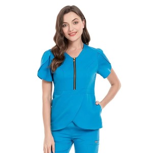 Women's <b>Scrub</b> <b>Top</b> Short Sleeve V-Neck With Pockets Hospital Uniform Woven Cotton Polyester Blend - Product Image 1