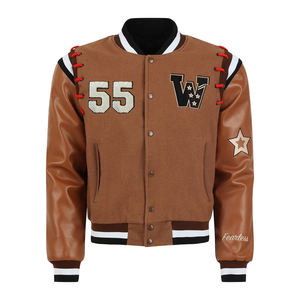 Vestes universitaires pour garçons, couleur marron, tissu en laine d'hiver avec manches en cuir, style Letterman, veste universitaire de collège. - Product Image 1