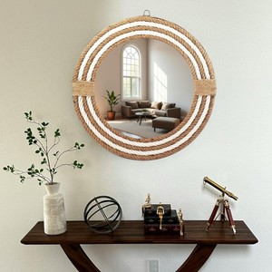 Coastal Hemp Rope Handwoven Bohemian <b>Wall</b> Accent Mirror for Home Decor Round Hanging Mirror Made in Vietnam - Product Image 6