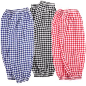 Unisex Children's Checkered Pants Blue Black Red Plaid Cotton Elastic Waist Pants for Kids <b>Cooling</b> Technology with UV Protection - Product Image 1