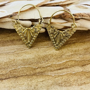 Pendientes de Aro Boho de Último Diseño, Joyería Tribal Bohemia de Latón para Mujer, Acabado de Latón Antiguo, Patrón Geométrico, para Fiesta - Product Image 4