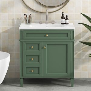 Modern 30\" Bathroom Vanity with Top Sink Single Sink Bathroom Van & <b>2</b> <b>Drawers</b> Stylish <b>2</b>-Paneled <b>Storage</b> Cabinet Tip-Open <b>Drawer</b> - Product Image 2