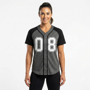 Maillot de baseball color block pour femme, col rond, manches raglan, imprimé numéro, respirant, haut de softball, maillots de baseball pour femme à col en V - Product Image 1