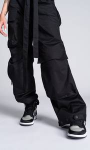 Pantalones Negros de Mujer, Cintura Alta, Elásticos, Corte Holgado, Largos, Color Sólido, Estilo Urbano, Material de Algodón - Product Image 4