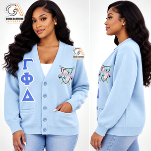 Suéter Casual Bordado de Manga Larga con Cuello Redondo para Mujer de la Hermandad Gamma Phi Delta, Tejido de Punto para Invierno, 100% Poliéster - Product Image 4