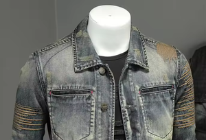 Nouvelle veste en jean rétro d'été unisexe coupe ajustée délavée longue et fine imperméable respirante à capuche style motard - Product Image 4