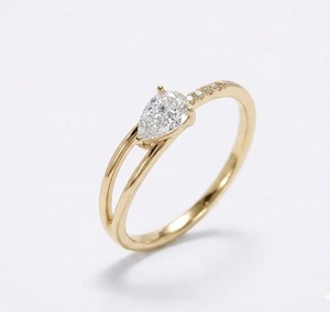 Anillo de Compromiso de Diamantes Cultivados en Laboratorio con Corte Pera, Certificado IGI, VBSR-03, Oro Sólido Real de 10K, HPHT, 0.52CT, E, VVS2, Joyería Fina - Product Image 1