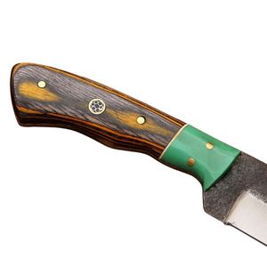 Couteau de camping artisanal en acier Damas, manche en bois bicolore, mosaïque de clous - Product Image 4