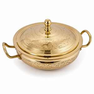 Cacerola de Latón Grabada a Mano con Tapa y Asas, 2.5L, Olla de Lujo para Mantener la Comida Caliente, para Hoteles, Restaurantes y Servicios de Catering - Product Image 1
