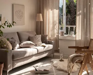 Plaid Brown <strong>Gingham</strong> Modern Checkered Panel Cotton Linen Window Drapes Eco-Friendly Customizable French Window <strong>Curtains</strong> Living - Product Image 6