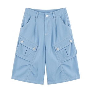 Pantalones Cortos de Mezclilla al por Mayor de Fábrica, Estilo Jorts, Verano, Unisex, Ajuste Holgado, Lavado Vintage, Hip Hop, Casual, con Bordes sin Rematar y Bolsillos Utilitarios - Product Image 1