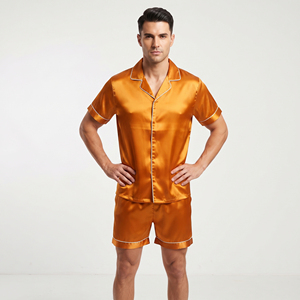 Conjunto de pantalones cortos de seda para hombre, camisa de satén de manga corta y pantalones cortos, conjunto de dos piezas para dormir en verano, 100% seda, conjuntos de camisa y pantalones cortos de satén. - Product Image 4
