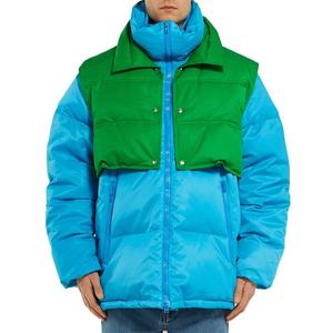 Veste matelassée pour homme à blocs de couleur, col montant, coupe-vent, épaisse, pour l'hiver, coupe classique, en polyester, fermeture éclair - Product Image 6