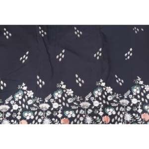 Tissu satiné semi-soie brodé au mètre, 58 pouces de large, mélange de viscose doux, motif floral noir uni - Product Image 3
