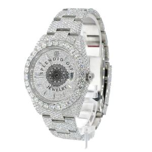 Montre de luxe en quartz pour homme et femme, boîtier en argent avec moissanite, 39 mm, mouvement analogique ETA, jour/date, verre saphir, fermoir caché, étanche 10 m - Product Image 1