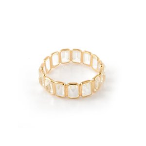 18K Gold Rainbow Moonstone Eternity Band with Sapphire Ruby Emerald Micro Insert Prong Setting - Product Image 5