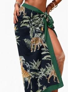 Robe longue d'été décontractée à imprimé animal, taille élastique, sans manches, coupe ample, avec lien à nouer sur le devant, en tissu tissé respirant - Product Image 1