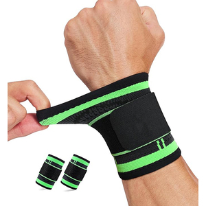 Bandes de maintien pour poignets de powerlifting, 1 paire, nylon résistant, élastiques, fermeture auto-agrippante, noir avec rayures rouges, pour professionnels - Product Image 2