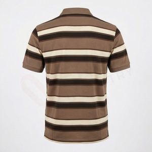 Polo en tricot à manches courtes rayé pour homme, coupe décontractée, marron beige noir à motifs - Product Image 1