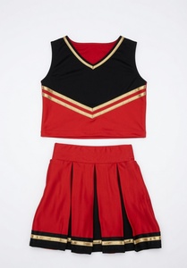 Custom Sublimated <b>Red</b> Black Gold Cheerleading Uniform Sleeveless Cheer <b>Crop</b> <b>Top</b> Pleated Skirt Team Sportswear OEM Apparel - Product Image 5
