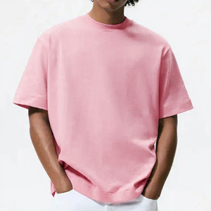 เสื้อยืดคอกลมโอเวอร์ไซส์ ผ้าคอตตอนหนา 400gsm ดีไซน์เรียบง่าย โลโก้ด้านหน้า ผ้ากันยับ แห้งเร็ว ทรงหลวม - Product Image 6