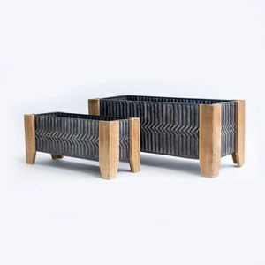 Lot de 2 jardinières en métal galvanisé avec support en fer noir, style ferme, pour intérieur et extérieur, décoratives - Product Image 5