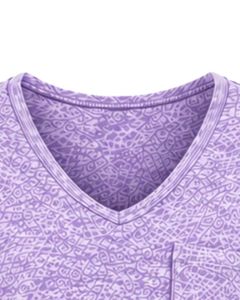 Camiseta de Mujer con Cuello en V, Diseño Abstracto de Lavanda, Casual, Manga Corta, con Bolsillo, Ligera, Transpirable, Top de Verano a la Moda - Product Image 4