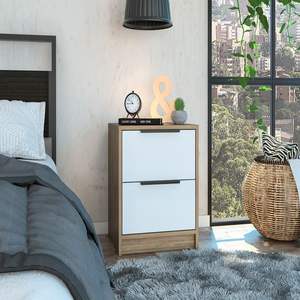 Mesita de noche Cervants de dos cajones con mango de metal Mesitas de noche con acabado blanco/Pino Categoría de producto - Product Image 1