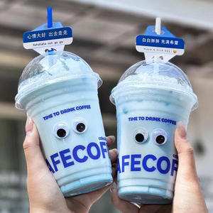 Gobelets en plastique jetables transparents YAMAT de 16 oz en forme de U avec fond arrondi, avec couvercles et pailles personnalisables pour café et thé - Product Image 2