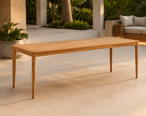 Grande table à manger en teck à lattes, bois massif de plantation, mobilier d'extérieur pour restaurant, resort, villa, hôtel, fabricant OEM Indonésie - Product Image 4