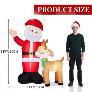 Decorazione Natalizia Gonfiabile LED Illuminata da 1,9 m, Divertente Babbo Natale e Renna, Decorazioni da Giardino per Esterni, Gonfiabile per le Festività con Luci Integrate - Product Image 6