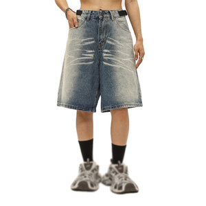 <b>High</b> <b>Waist</b> Distressed Denim <b>Shorts</b> Straight Leg Casual Summer Wear Baggy <b>Jean</b> <b>Shorts</b> With Pockets Cotton Fabric Denim <b>Shorts</b> - Product Image 1