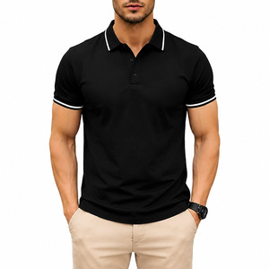 Camisa Negra de Manga Corta para Hombre, Diseño Casual de Secado Rápido, Tela Jersey de Poliéster con Estampado Digital, Corte Regular, Cuello con Ribete Blanco - Product Image 1