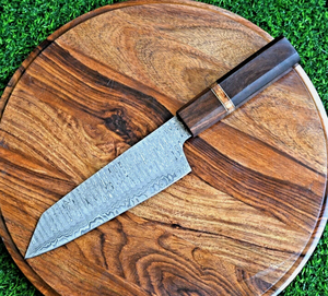 Couteau de chef SM Knives Sm4 de 13 pouces, forgé à la main en damas, manche en bois, étui en cuir, garantie de 3 ans - qualité industrielle/bricolage - Product Image 5